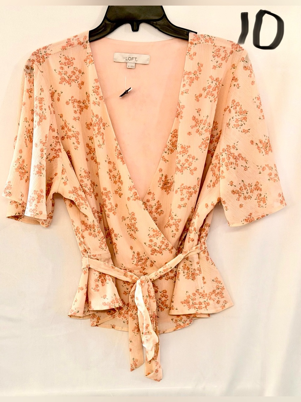 LOFT Peach Floral Wrap Top